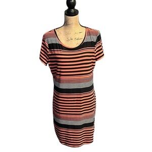 Bobbie B Brooks Super Soft Striped Black and Coral Dress